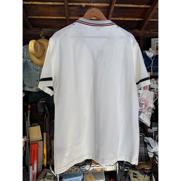 Stacy Adams Retro Knit Shirt L | Button-Up Polo | White with Red/Green Stripe - Picture 4 of 4